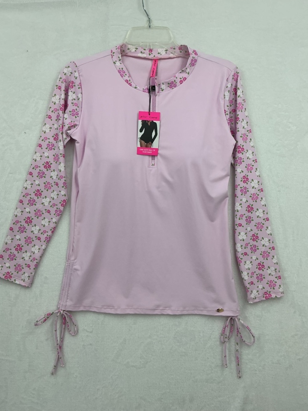 Betsey Johnson Light Pink Long-Sleeve Floral Sleeve Swim  811 Coverup - Picture 2 of 8